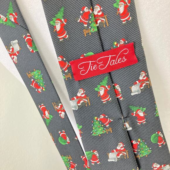 Santa Claus Christmas Tie Men's Holiday Party Novelty Necktie Black Stripe - Picture 4 of 6